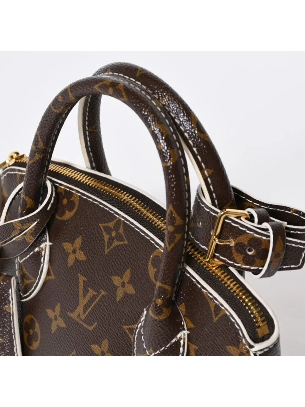 Louis Vuitton Shiny Monogram Lockit BB Handbag Brown Leather Gold
